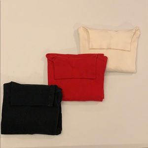 Set of 3 Cotton Turtle Necks Black Red Cream